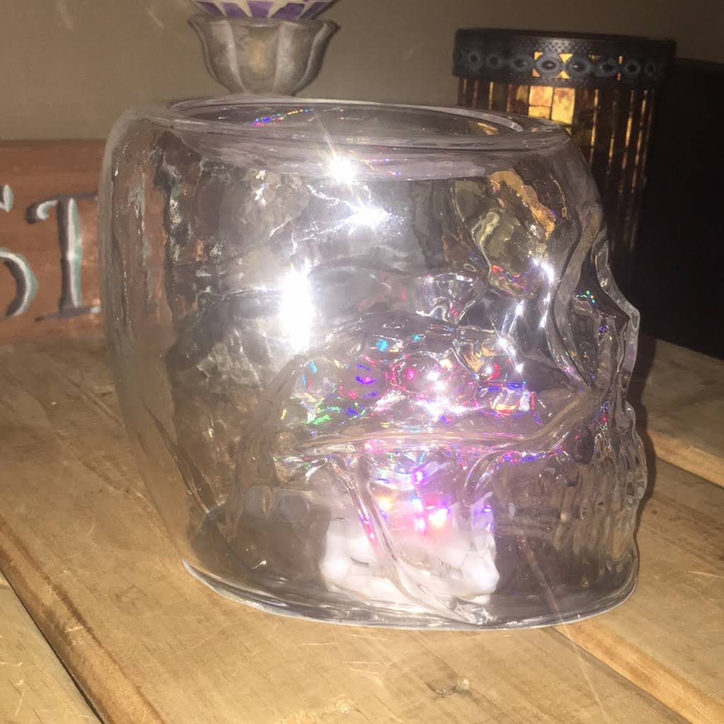 Light Up Skull 3 Wick Glass Candle Holder I859381