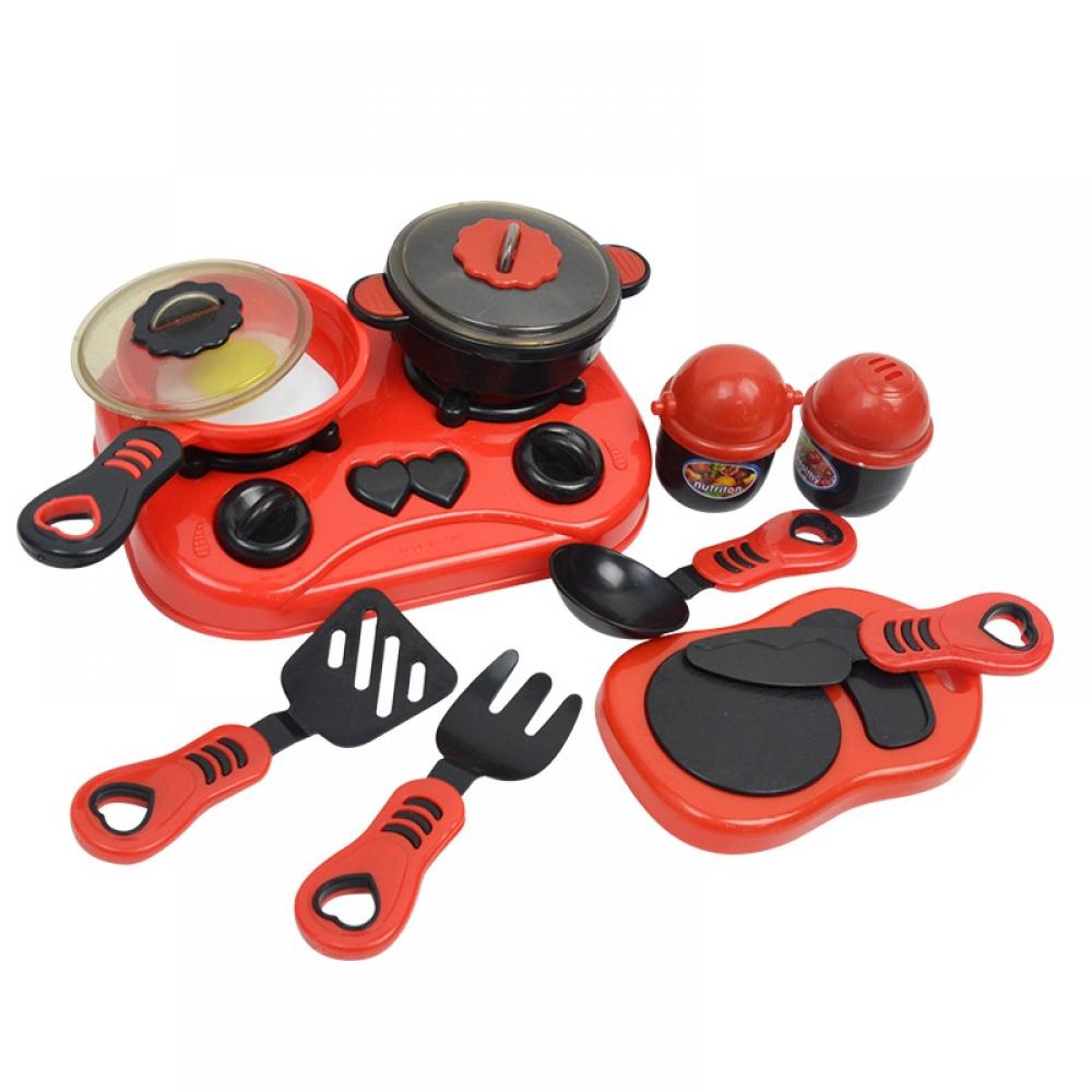 Pretend Play Kitchen Set with Cooktop, Pans, Play Food, Cooking Utensils F33389