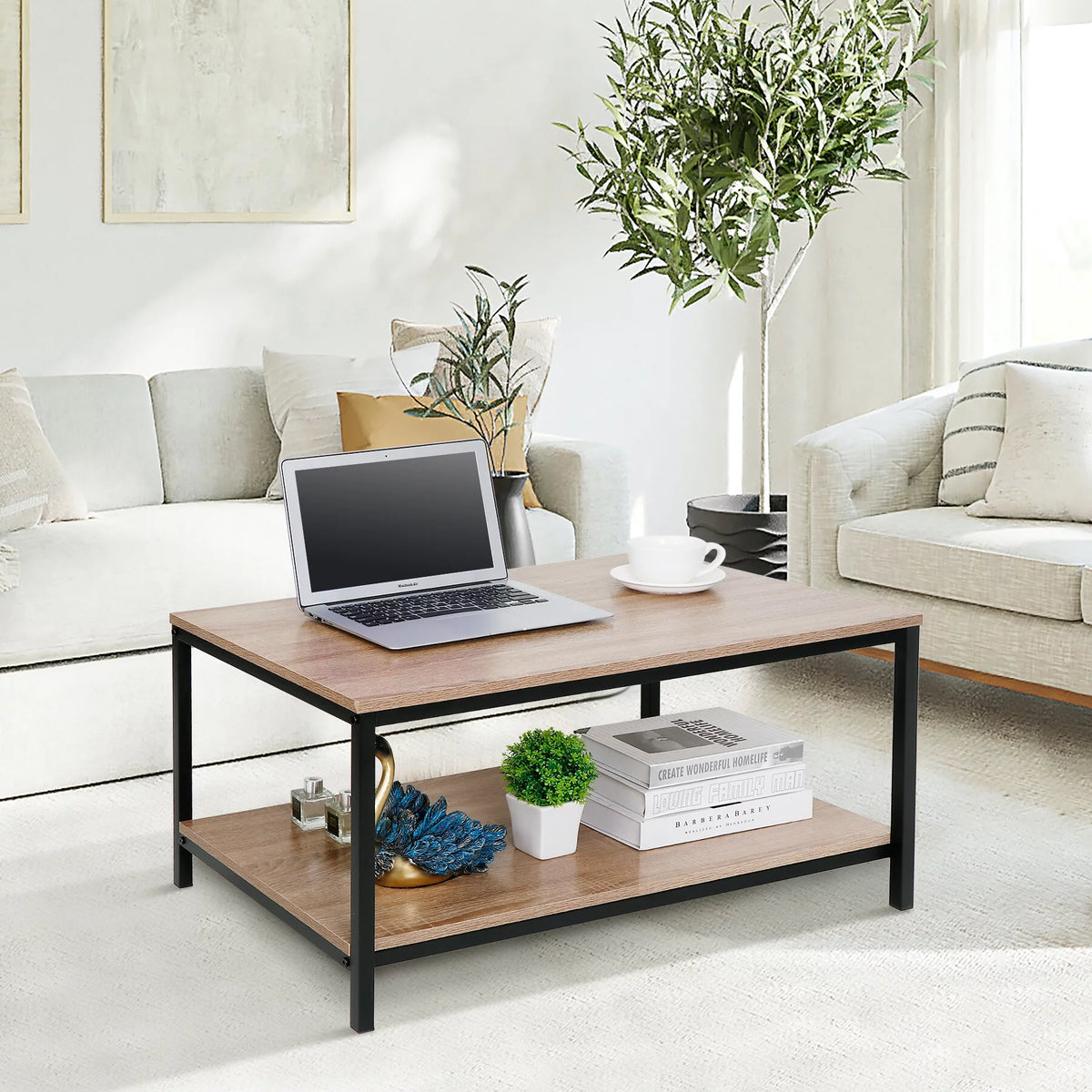 Rectangular 2-Tier Storage Coffee Table V54063