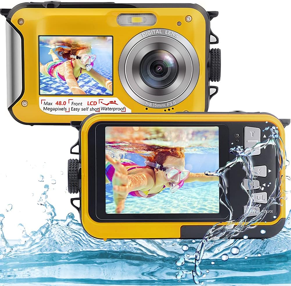 Underwater Camera Full HD 2.7K 48MP Waterproof Dual Screen Digital with Self-Timer and 16X Digital Zoom Pack of 2 L3700