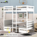 Twin Size Loft Bed with Desk, Seat and Two Storage Drawer, White K777