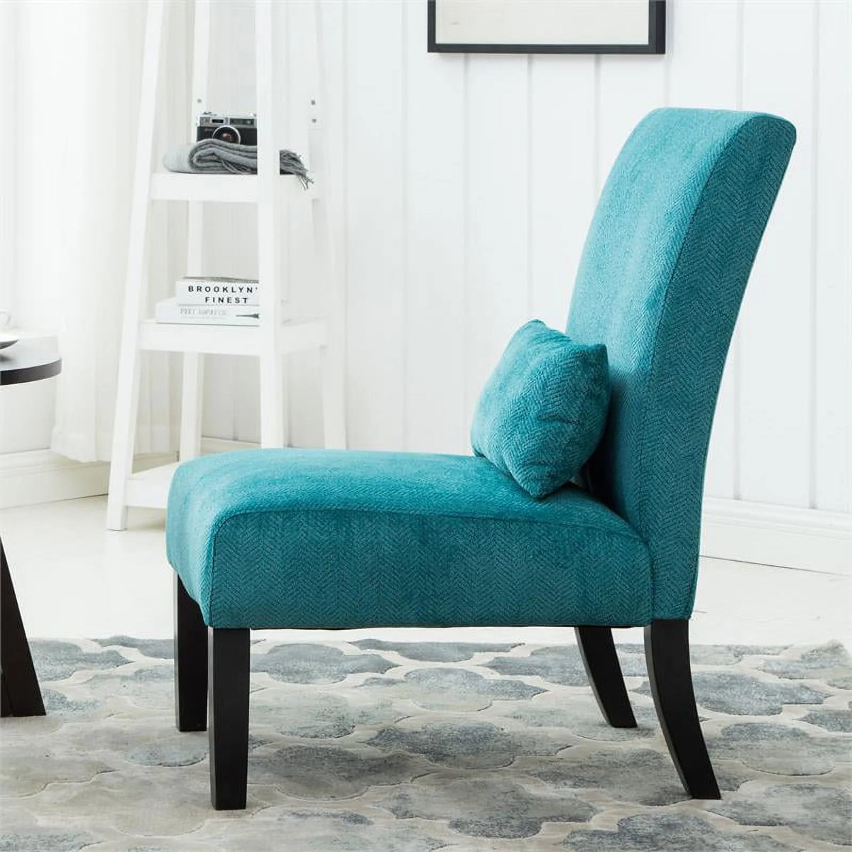 Teal Blue Chenille Accent Chair with Pillow W60075