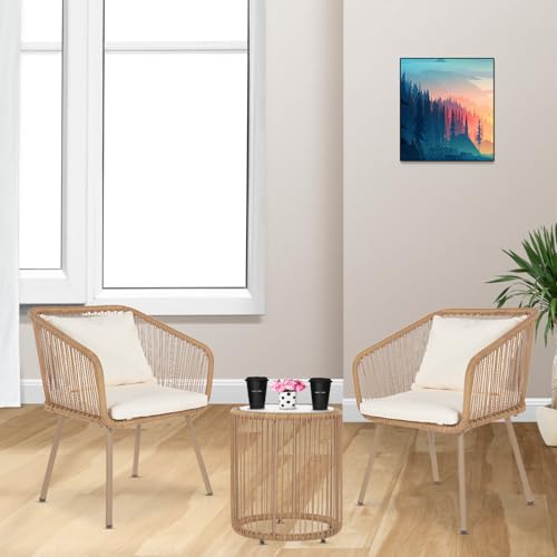 3-Piece Wicker Patio Bistro Set with 2 Chairs Coffee Table Cushions R6278