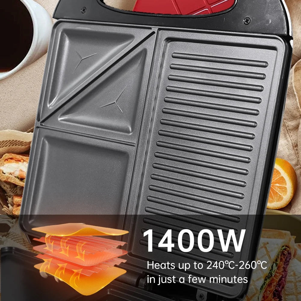1400W Non-Stick Electric Grill Waffle Maker I895