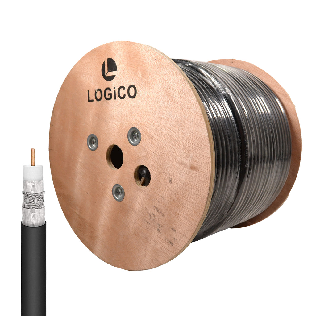RG11 Coaxial Cable Tri Shield 14AWG Outdoor Direct Burial Gel Flooded Weather Resistant 500 ft Black Jacket U66156