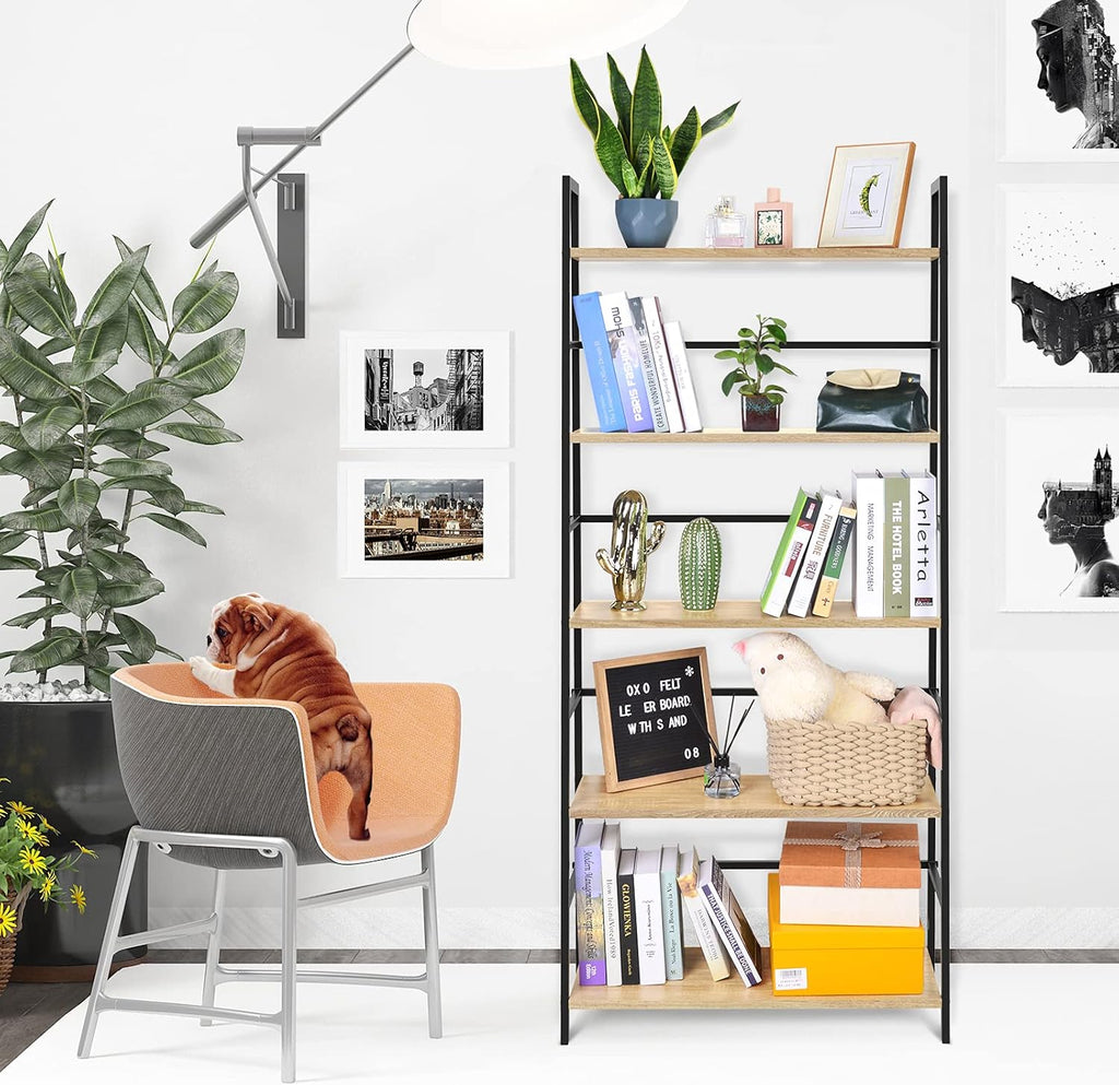 5-Tier Industrial Bookshelf with Metal Frame B4369