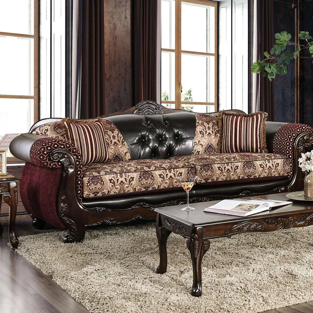 Burgundy Dark Brown Chenille Sofa and Loveseat Y81026