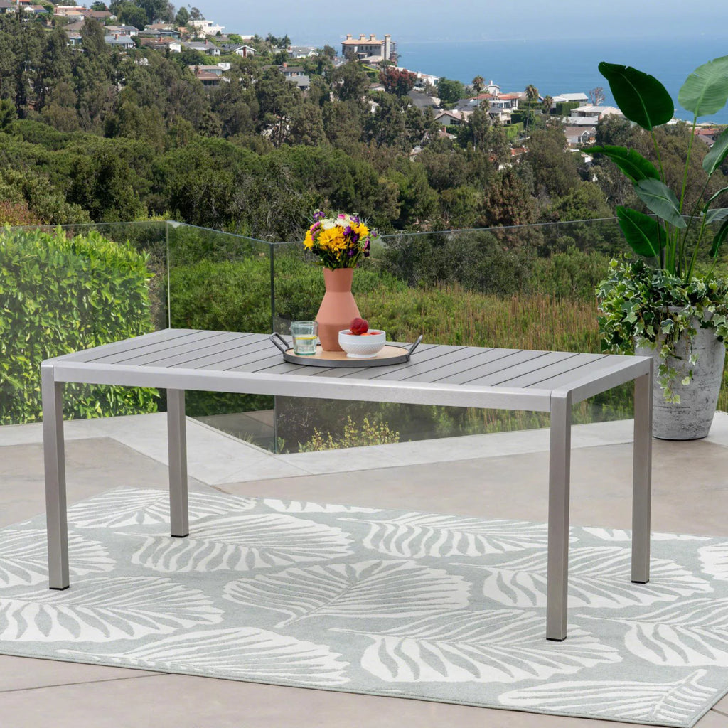 Aluminum Dining Table with Faux Wood Top O696