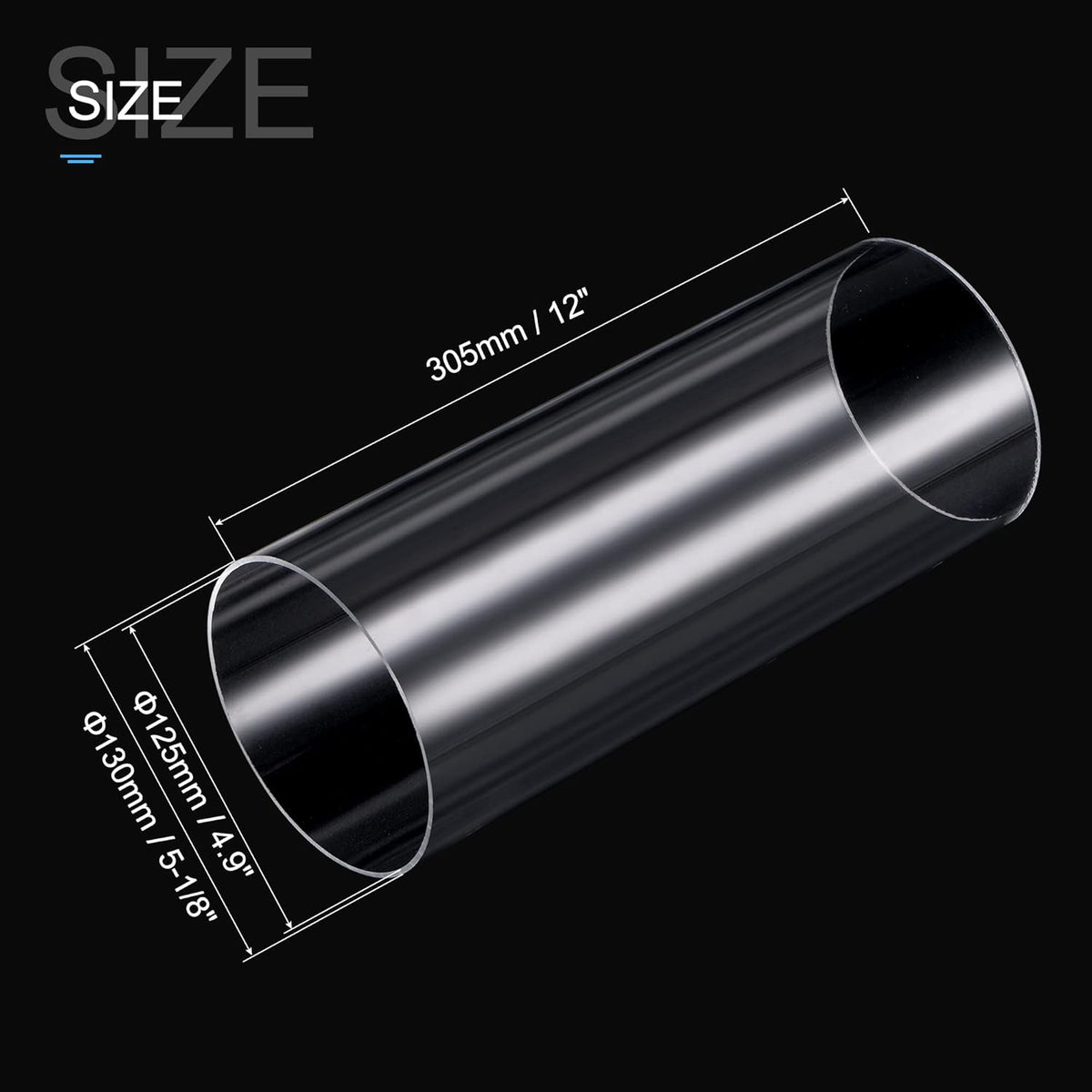 Clear 125mm ID 130mm OD Acrylic Round Tube Pack of 2 G118