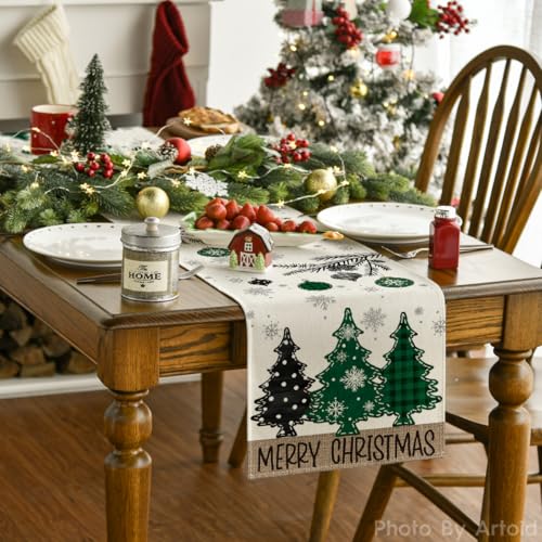 Red Pine Trees Christmas Table Runner 13x72 Inch K4354