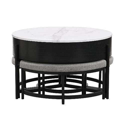 Lift-Top Coffee Table with Hidden Storage and Ottoman H5363