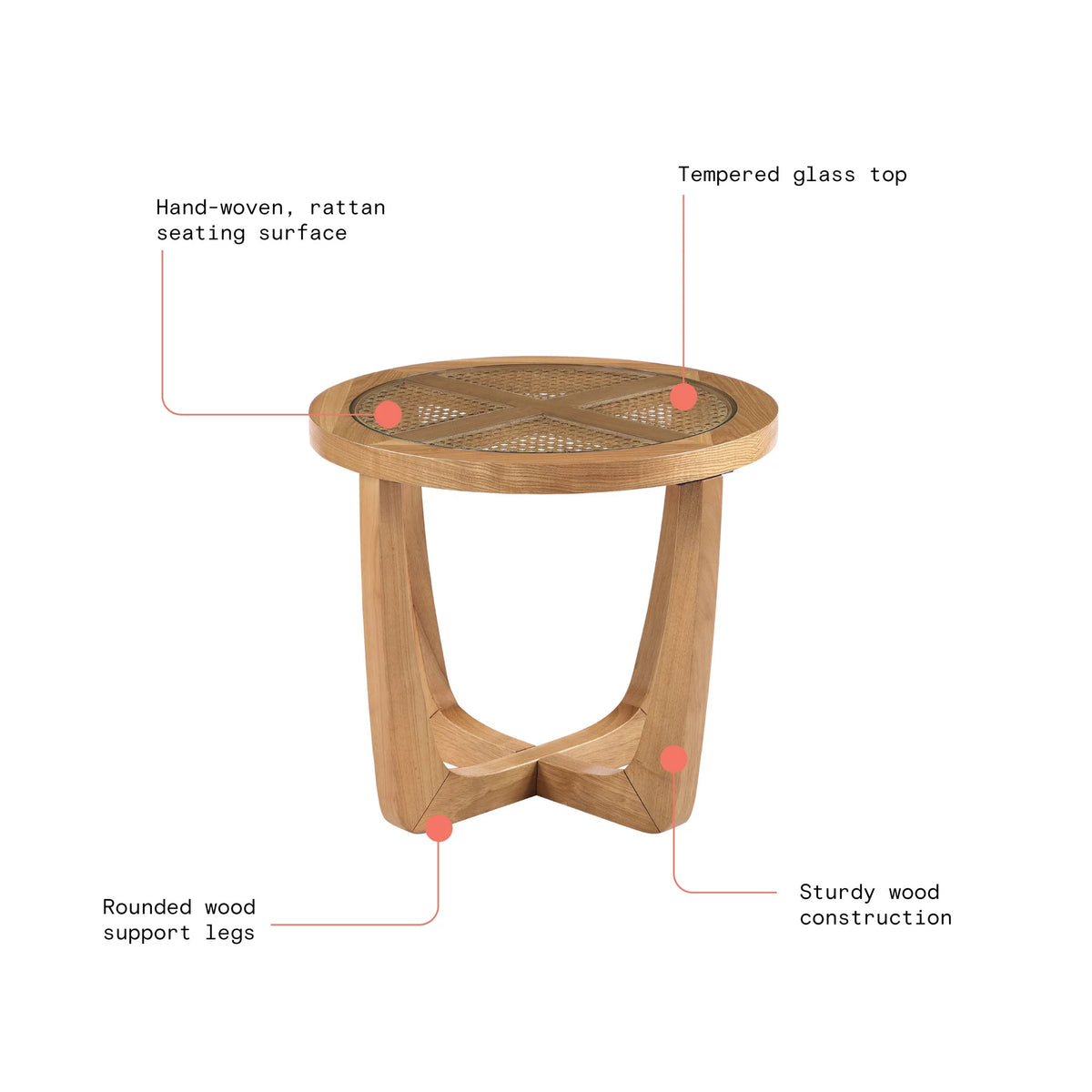 Rattan & Glass Side Table with Solid Wood Frame I3982