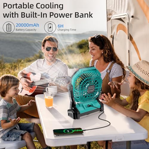 Rechargeable 20000mAh Portable Camping Fan with LED Light V3889
