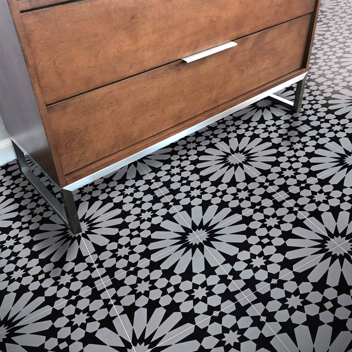 8x8 Handmade Cement Grey Black Tile R21581