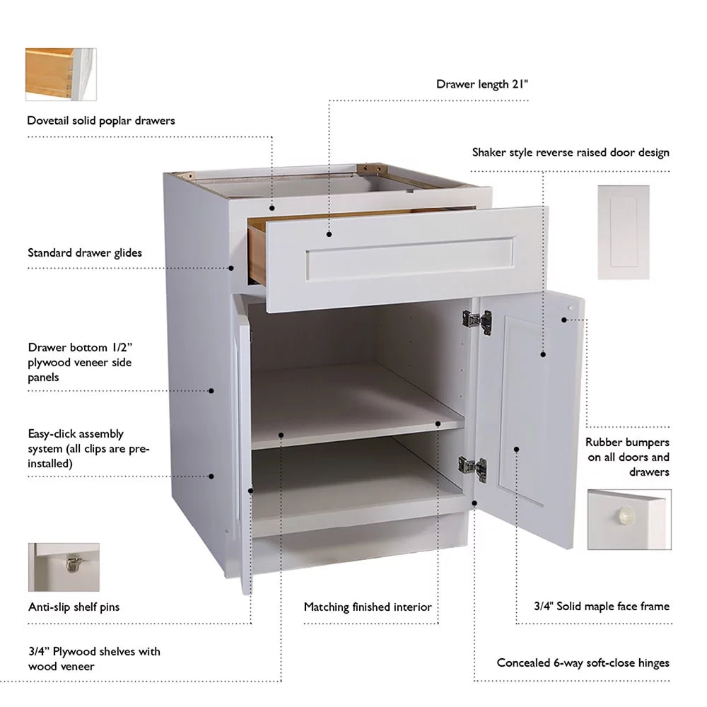 White Shaker Base Kitchen Cabinet 15x34.5x24 C194