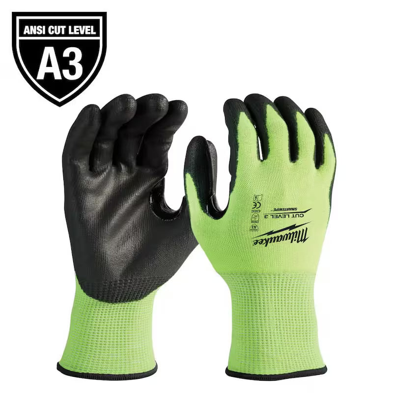 XX-Large High Visibility Cut Resistant Polyurethane Dipped Work Gloves W2281
