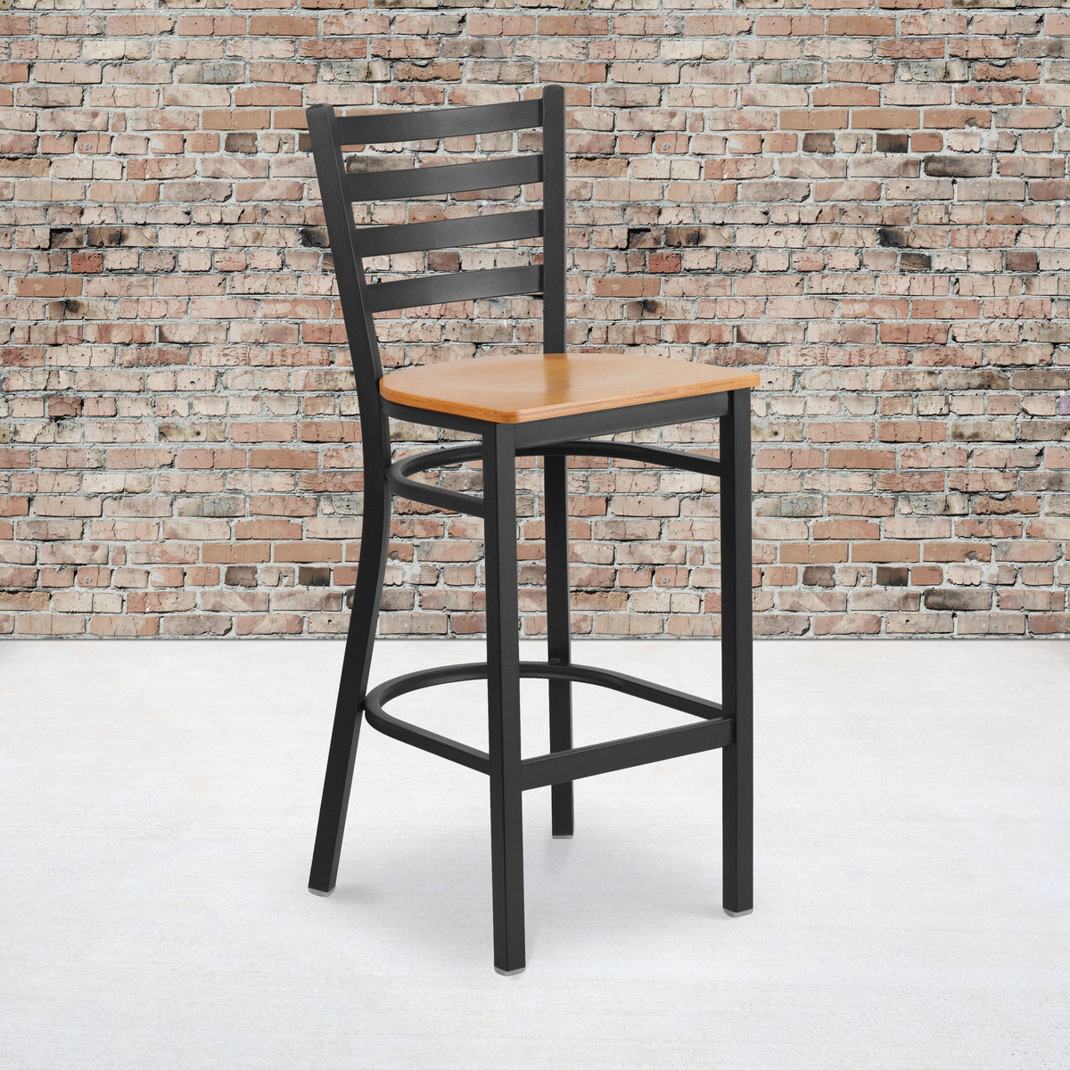 Black Ladder Back Metal Barstool with Natural Wood Seat T443