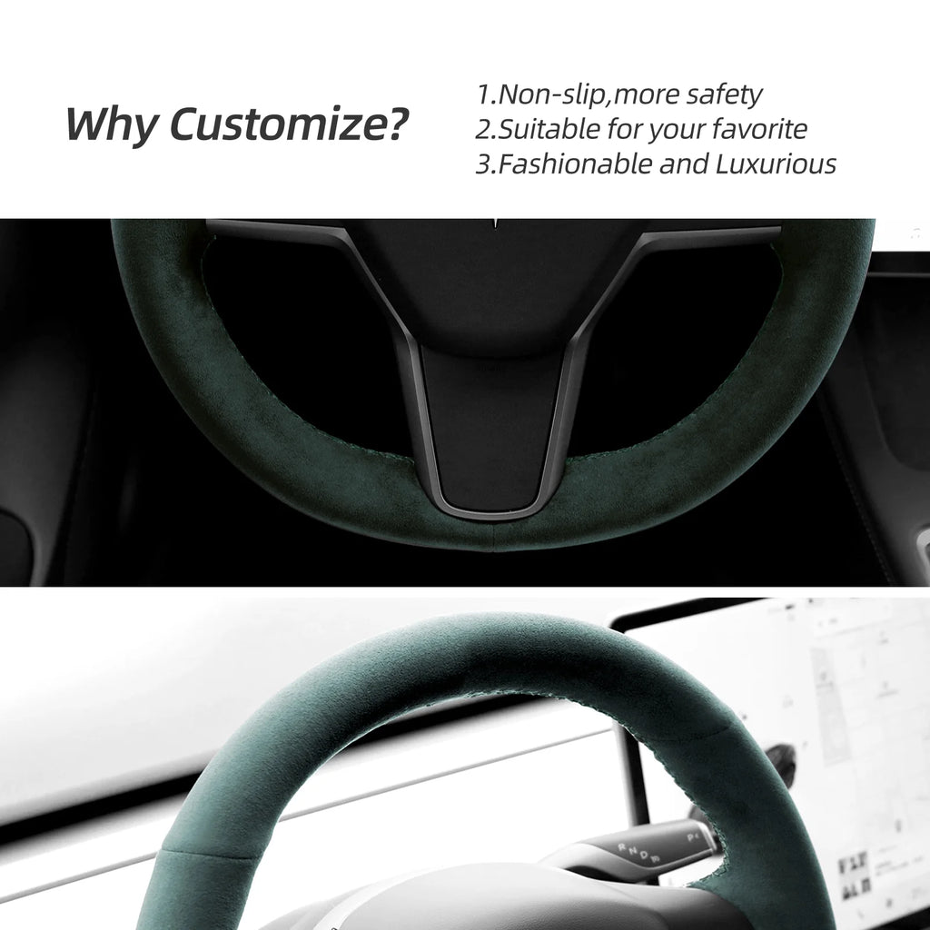 Green Alcantara Car Steering Wheel Cover Q685107