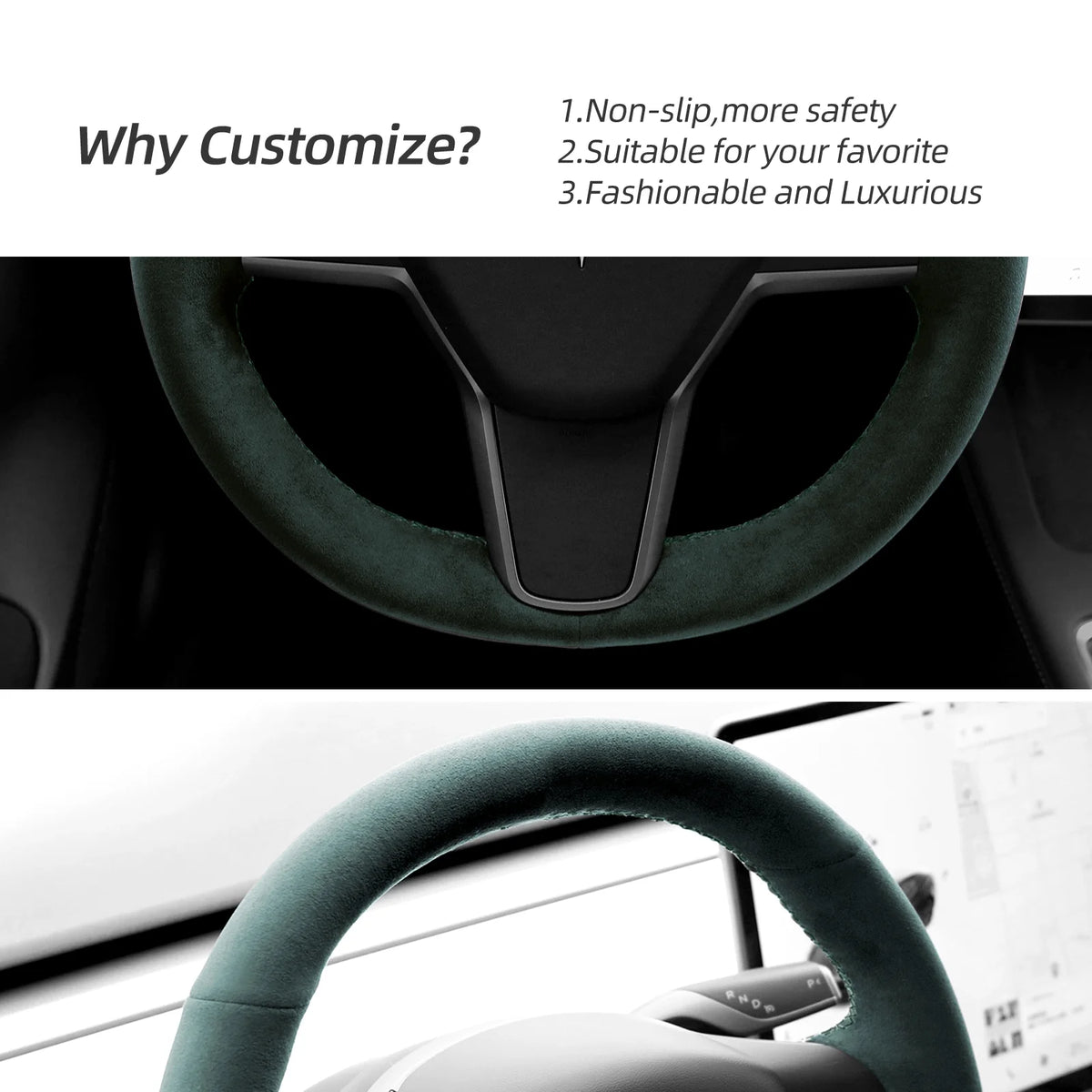 Green Alcantara Car Steering Wheel Cover Q685107