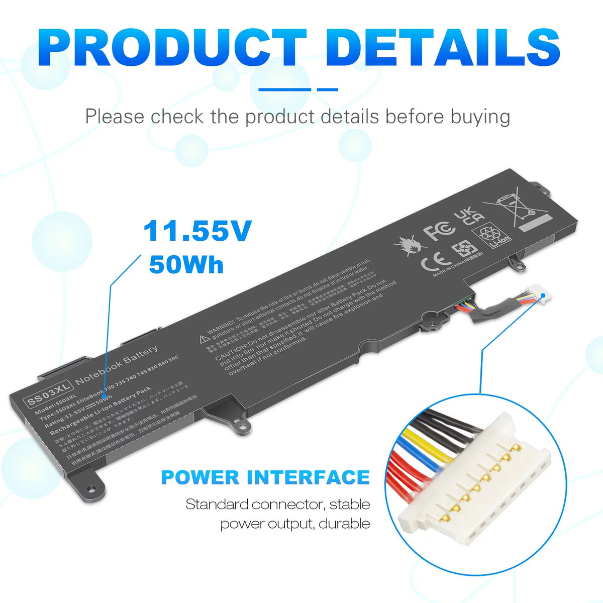 Battery for Hp EliteBook 735 740 745 830 836 840 846 V852895