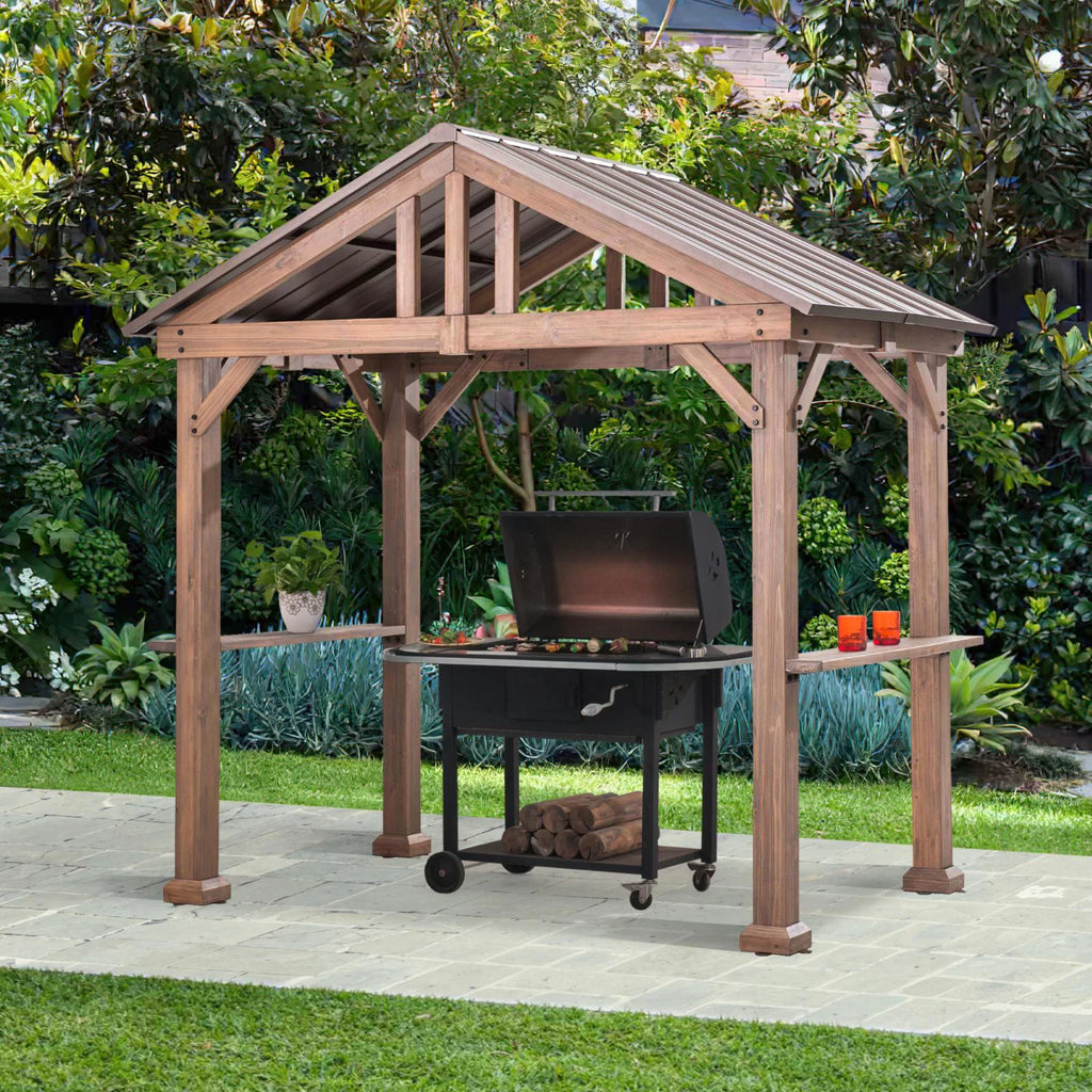 9 ft. x 6 ft. Cedar Wood Hardtop Grill Gazebo H374