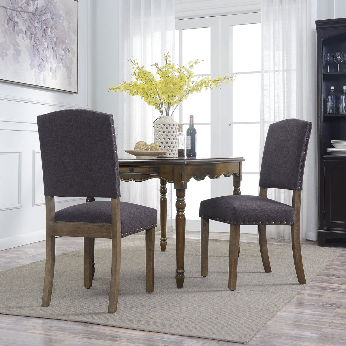 Set of 4 Upholstered Parson Dining Chairs with High Back & Nailhead Trim Z702164