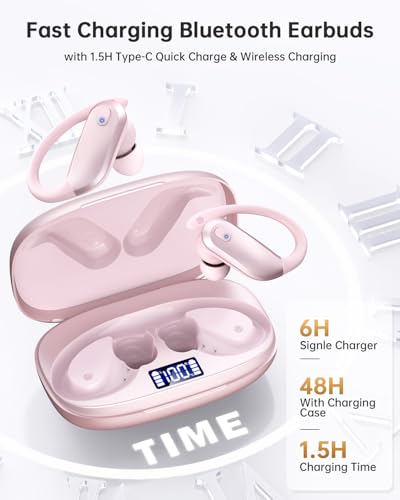 Wireless Bluetooth 5.3 IPX7 Waterproof Sports Earphones with Earhooks, 48H Playtime, Noise Cancelling Mic - Black A55182
