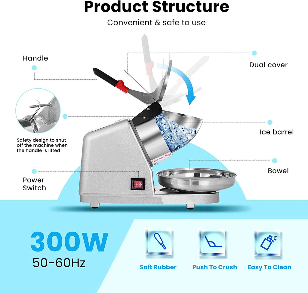 4 Blades Electric Ice Crusher Shaver Snow Cone Maker Machine J4136