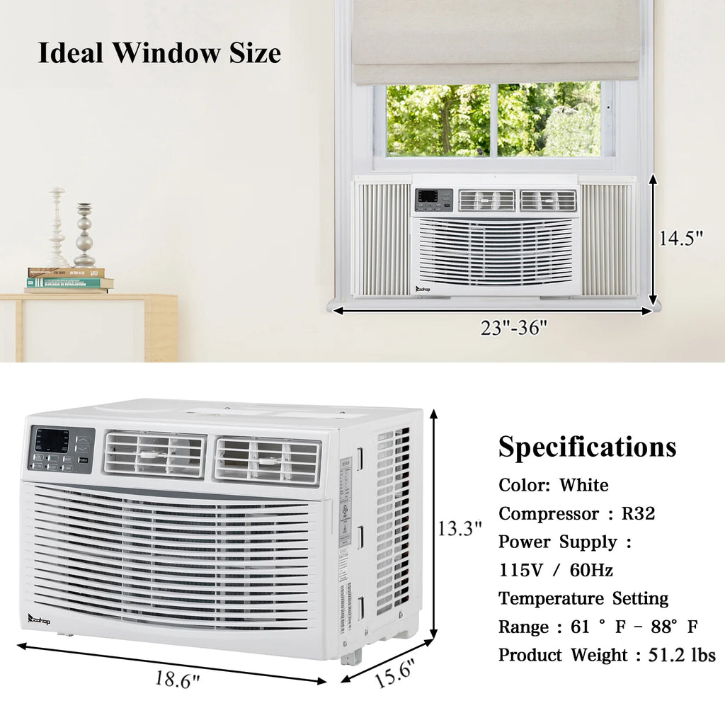 8000BTU White Window-Mounted Compact Air Conditioner with Remote Control Z71215