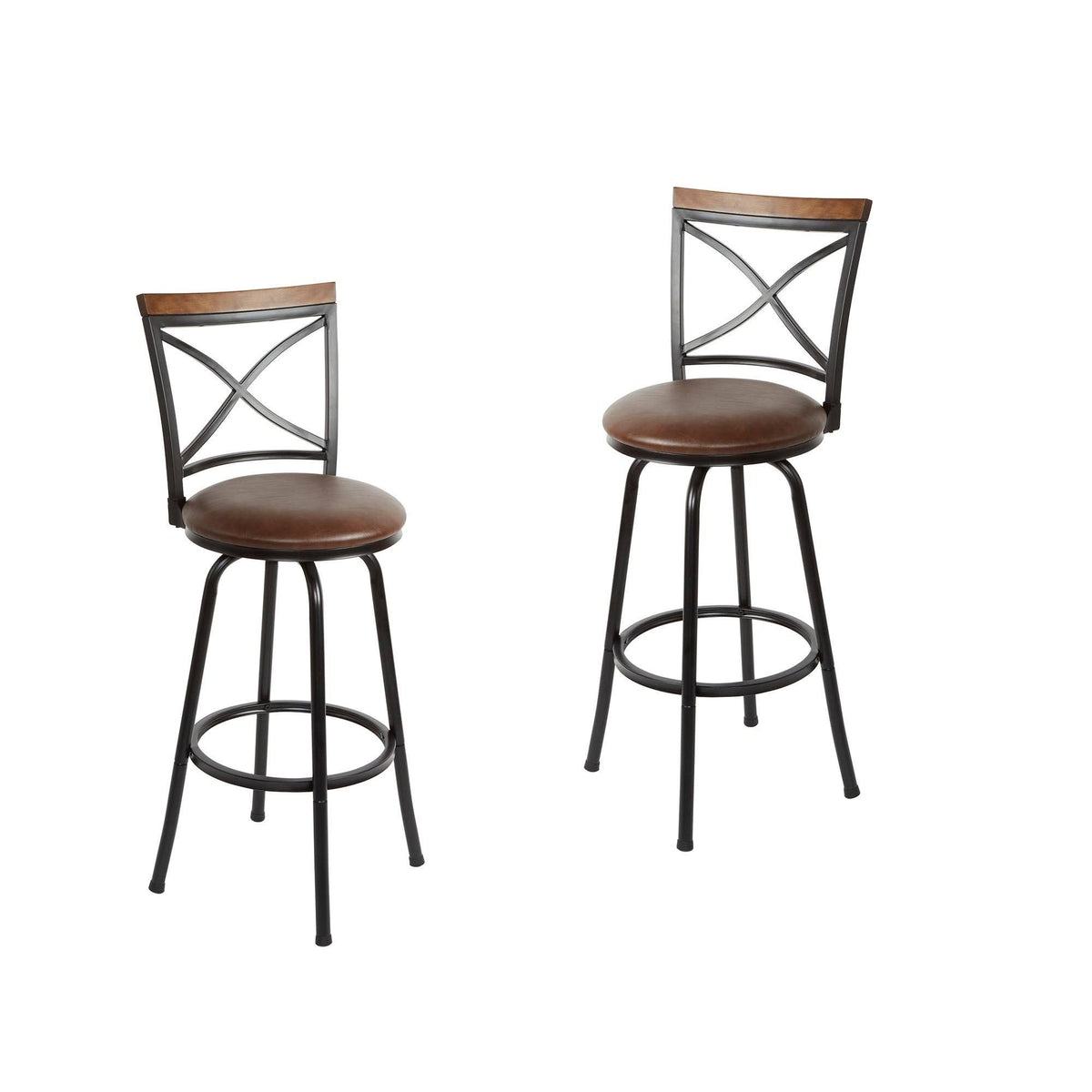 Set of 2 Black Adjustable Upholstered Swivel Bar Stool O868