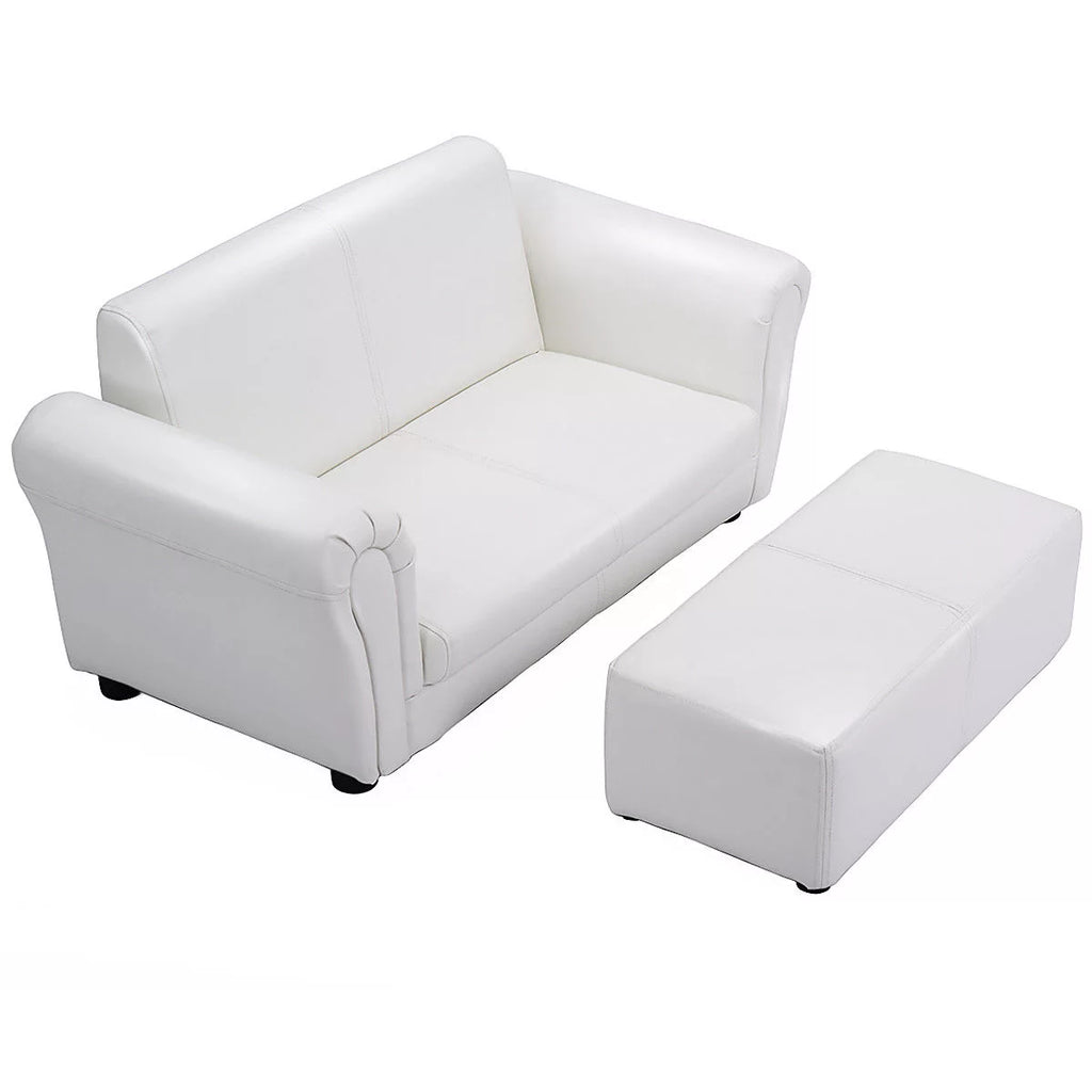 White Kids Sofa Armrest Chair with Ottoman J97455