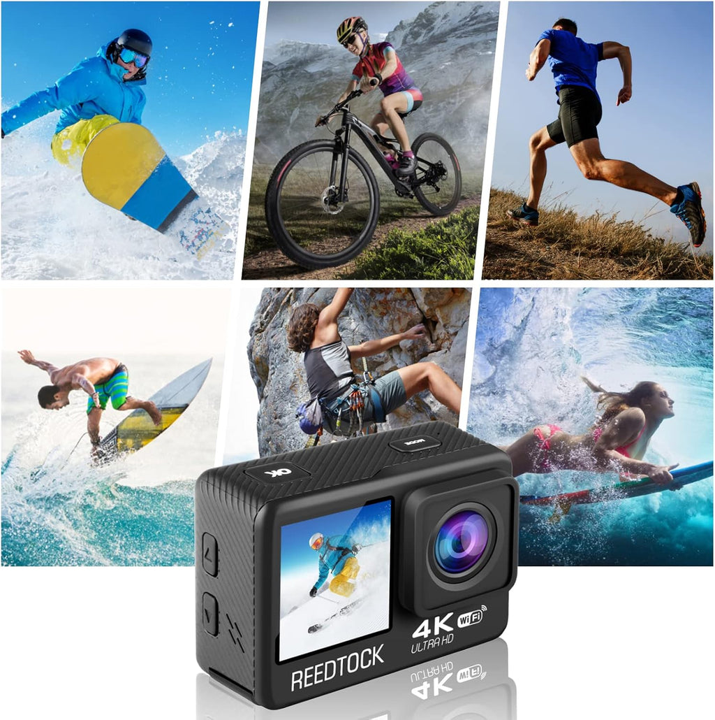 Action Camera 4K 24MP 2.0 Touch LCD Dual Screen Waterproof Sports Video Recorder 2 Batteries Accessories Kit Pack of 2 I3198