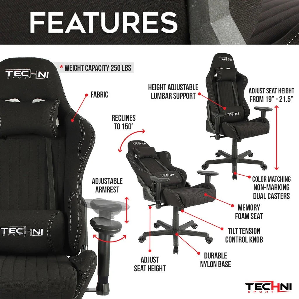 Black Ergonomic High Back Fabric Gaming Chair C2721