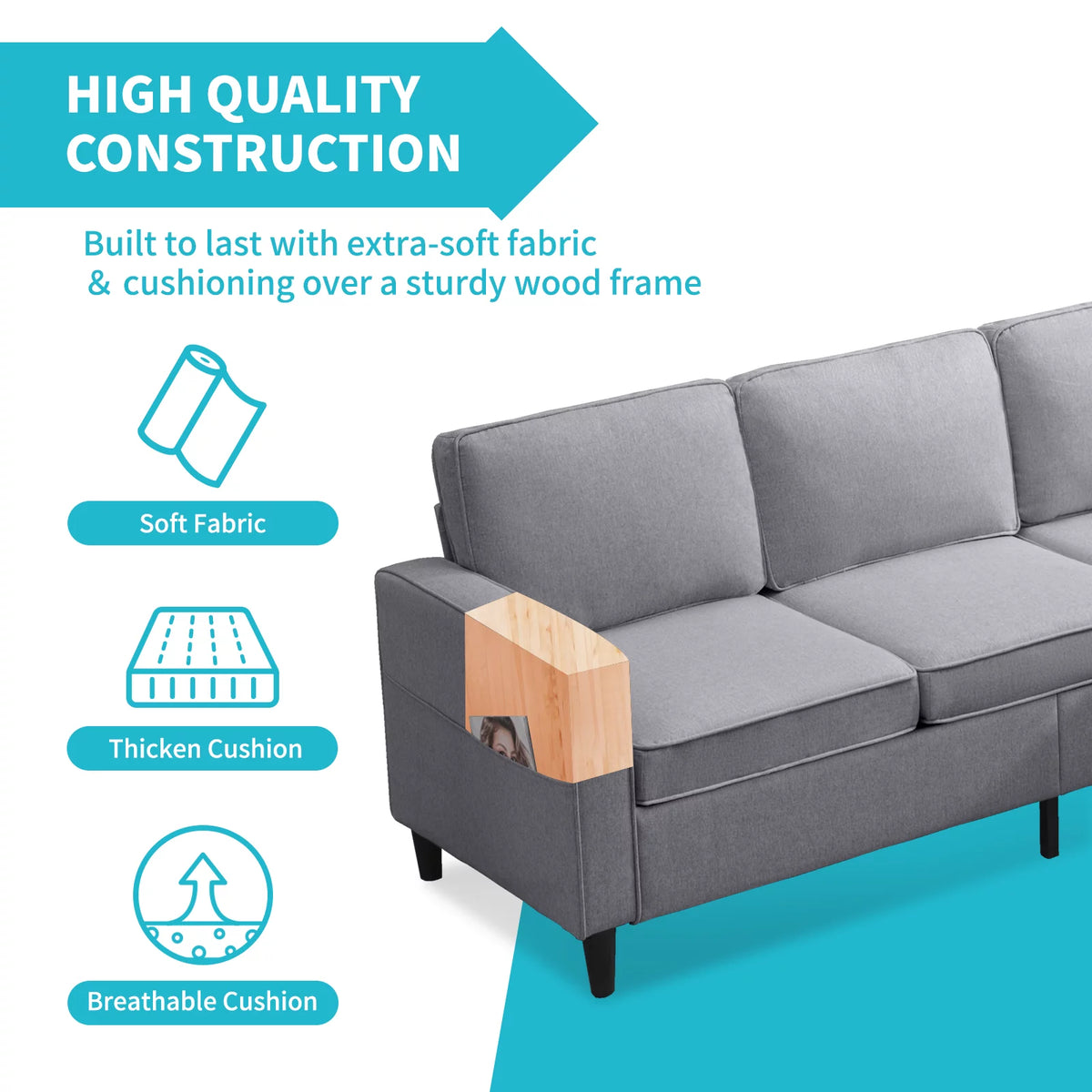 Dark Gray L-Shaped Sectional Sofa with Storage Ottoman G23272