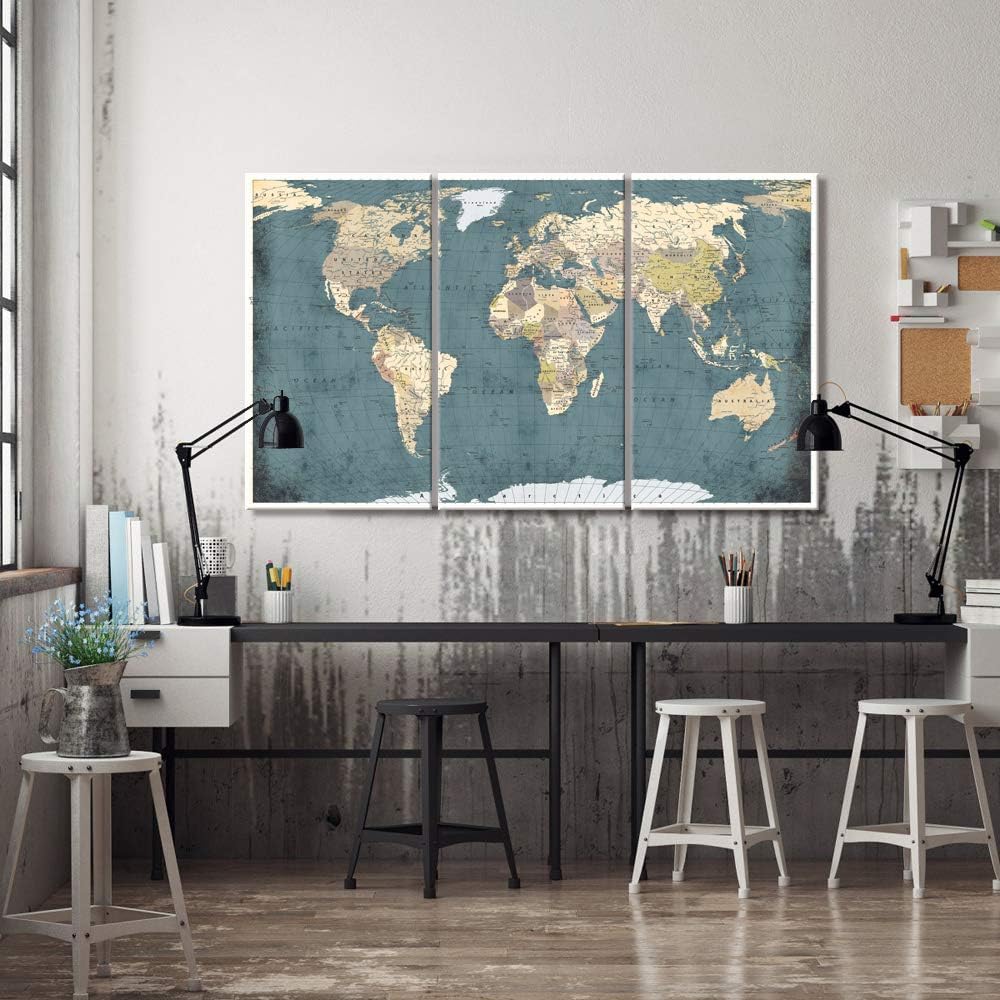 Vintage Blue Map of The World Canvas Prints K27240
