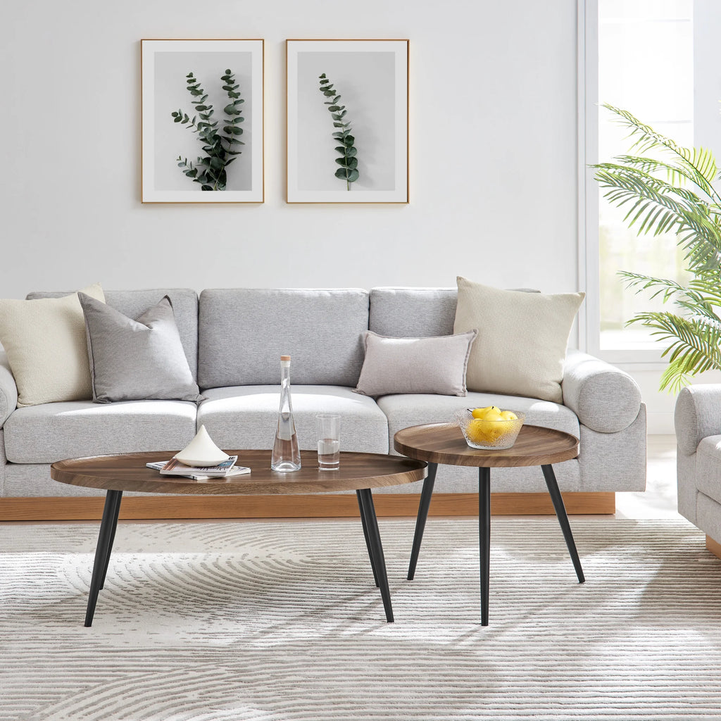 2 Piece Walnut Coffee Table Set with Black Metal Legs G580828