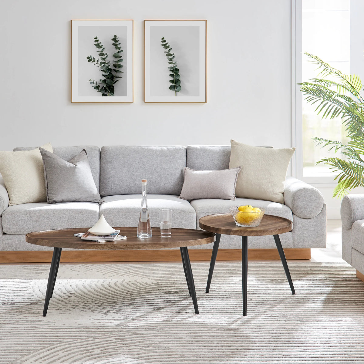2 Piece Walnut Coffee Table Set with Black Metal Legs G580828