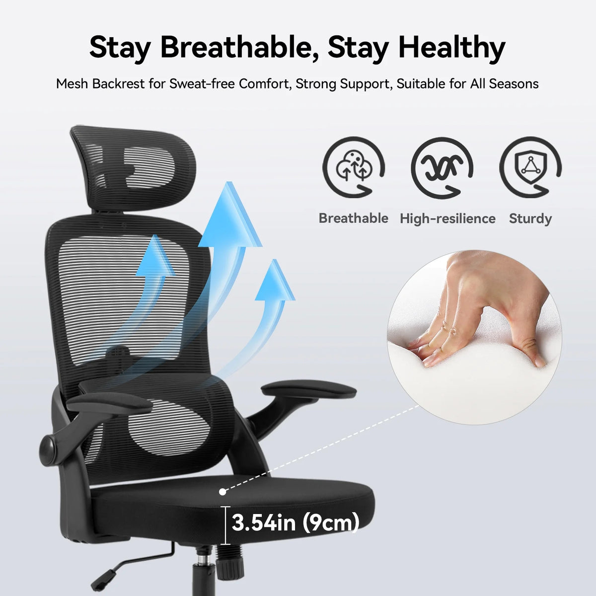 Black Ergonomic Mesh Office Chair with Headrest and Lumbar Support G1926