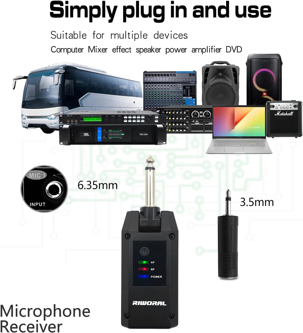 UHF Wireless Microphone System with Lavalier Mic, Headset Mic, Handheld Mic, Transmitter & Receiver, Pack of 2 Z34228