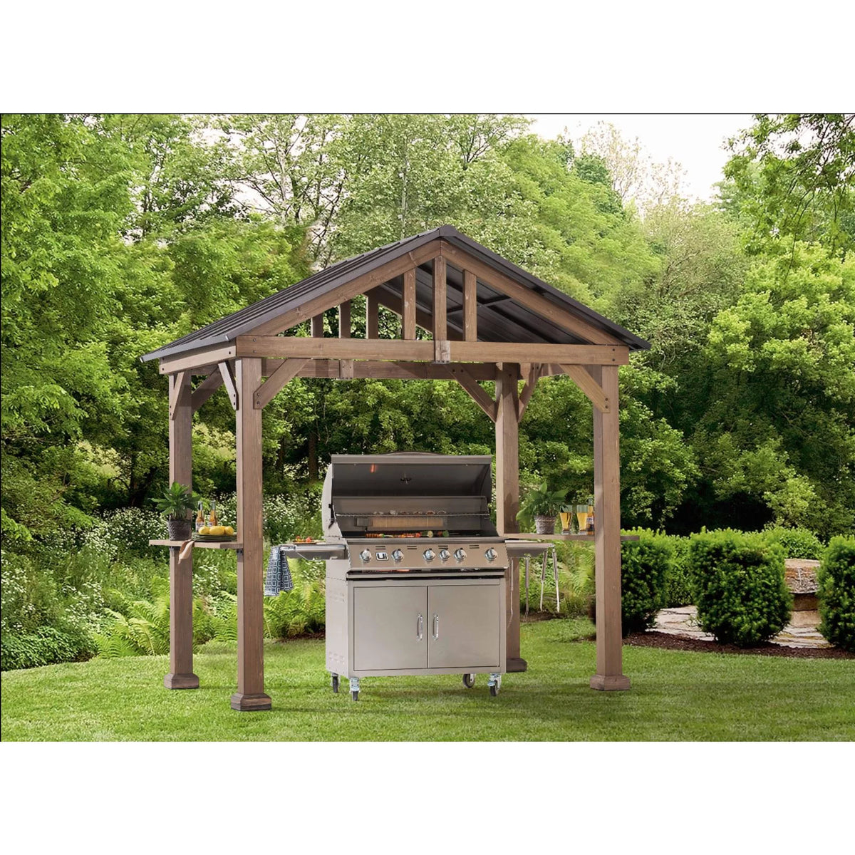 9 ft. x 6 ft. Cedar Wood Hardtop Grill Gazebo H374