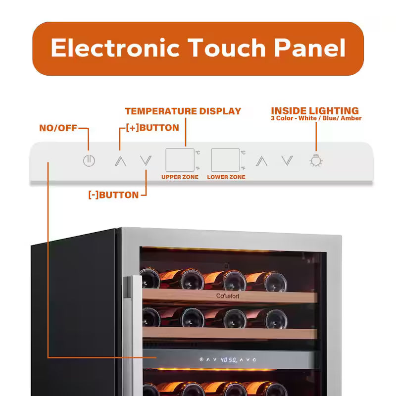 Built-In 46-Bottles Dual Zone Stainless Steel Wine Cooler N6332