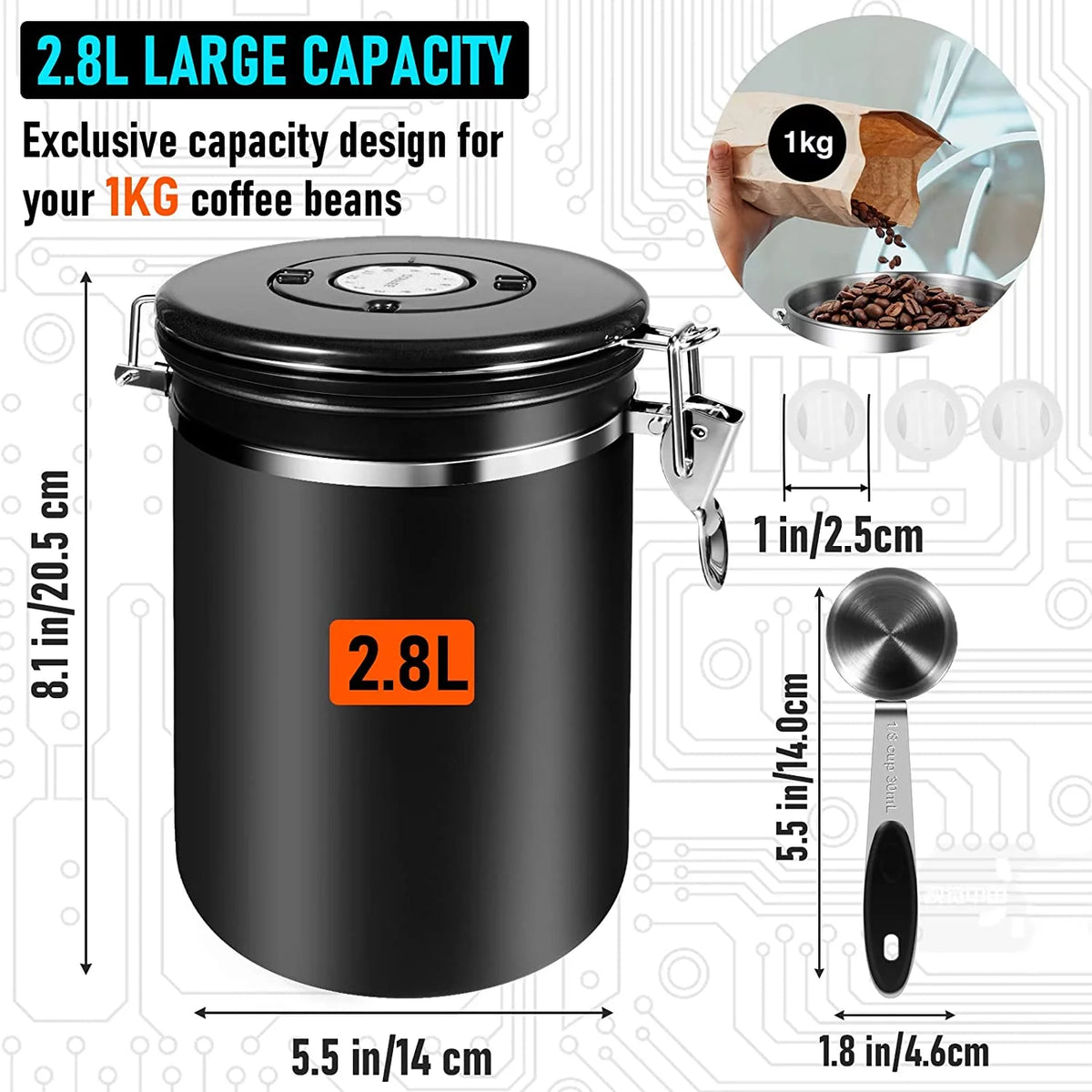 Black 35OZ Airtight Coffee Container with Scoop U9958