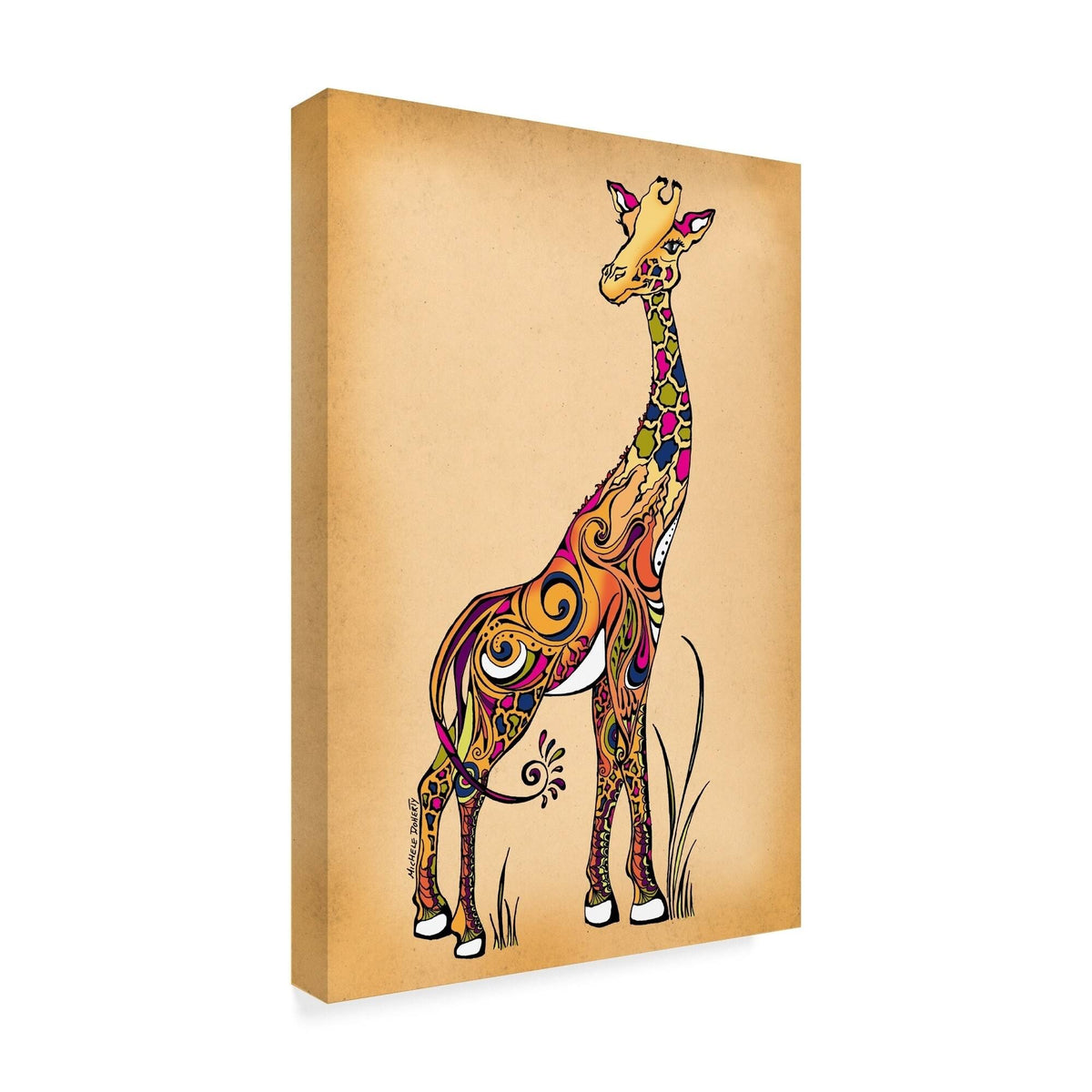 Green Girl Canvas Giraffe Painting E1586