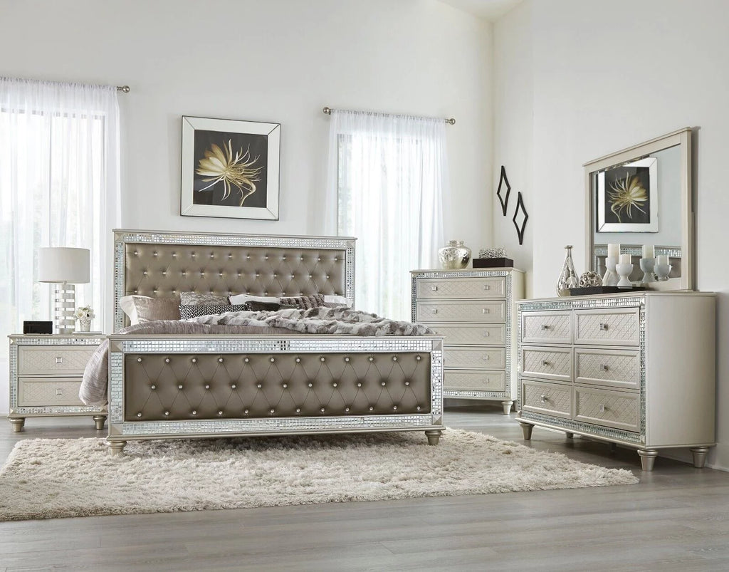 4pc Bedroom Set Cal-King Bed Dresser Nightstand Mirror L224