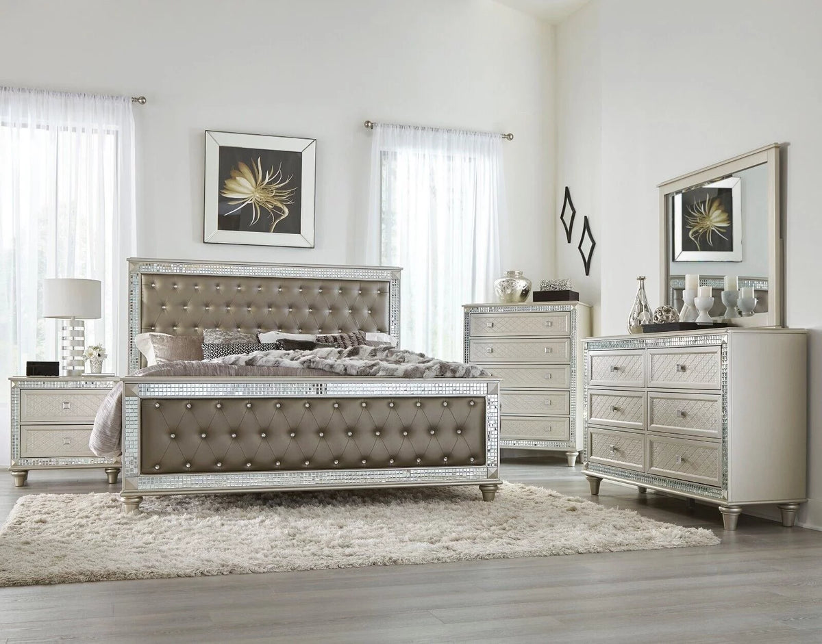 4pc Bedroom Set Cal-King Bed Dresser Nightstand Mirror L224