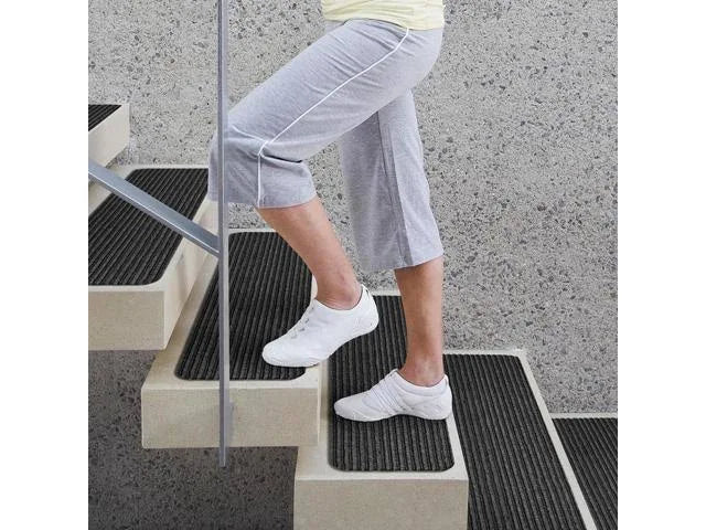 Set of 15 Skid-Resistant Double-Ribbed Carpet Stair Treads Smokey Black 8 in. x 27 in. K16601