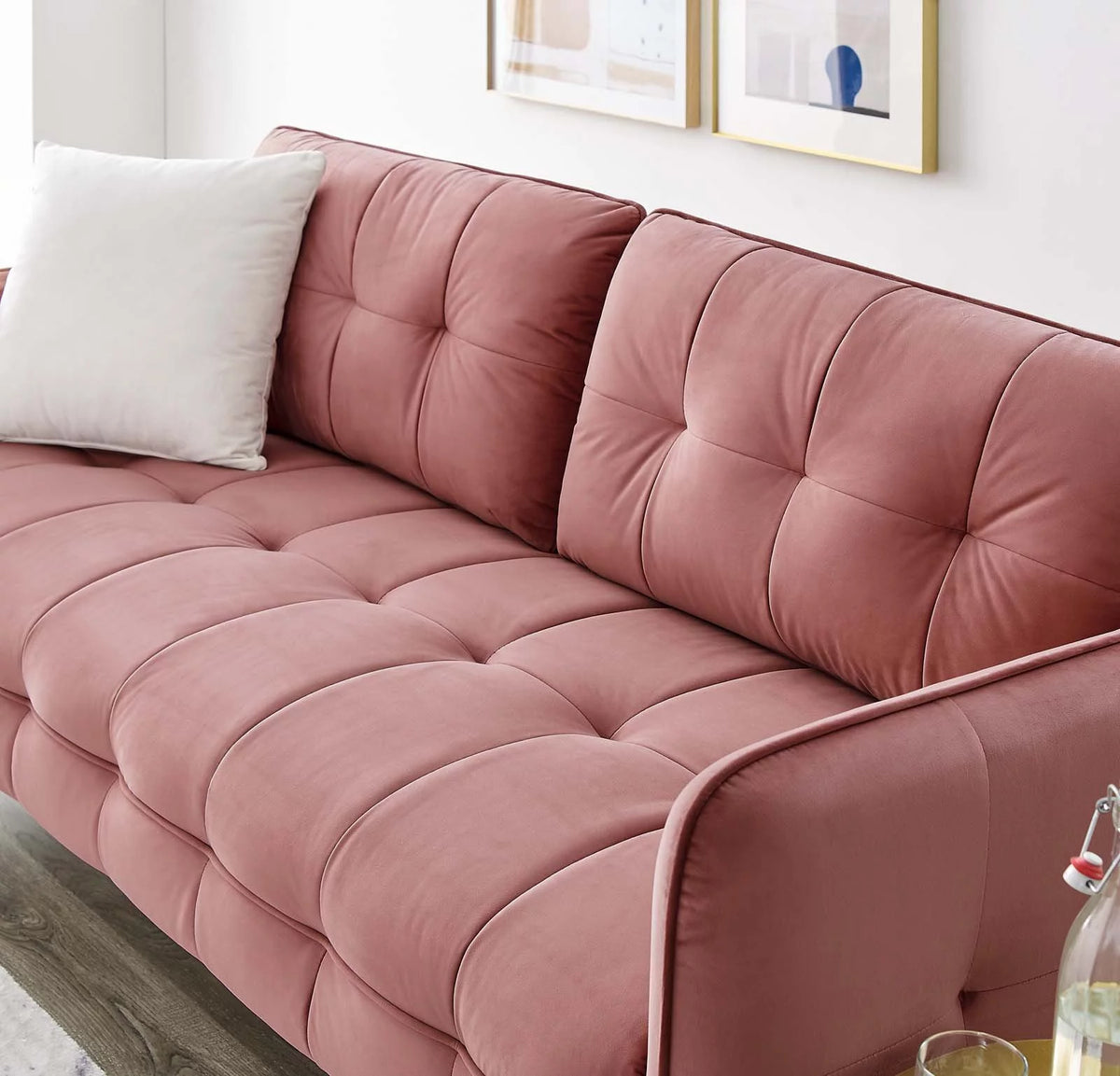 Pink Velvet Tufted Sofa P296