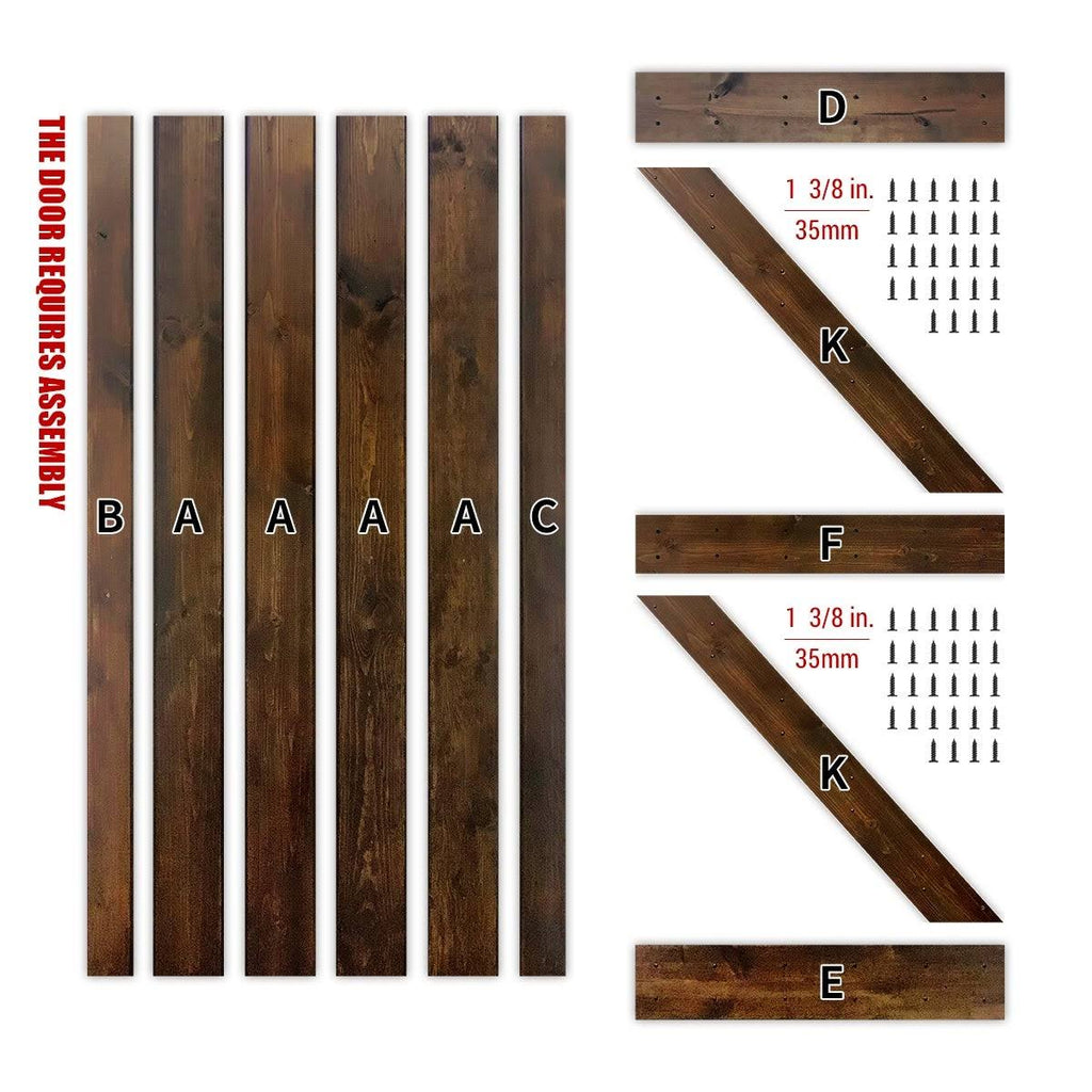 Paneled Wood Barn Door with Installation Hardware Kit E142224
