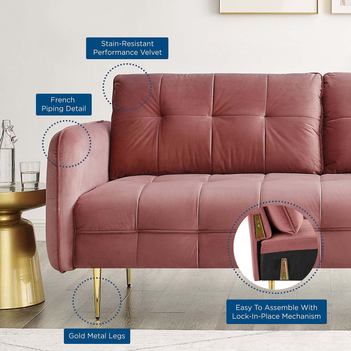 Pink Velvet Tufted Sofa P296