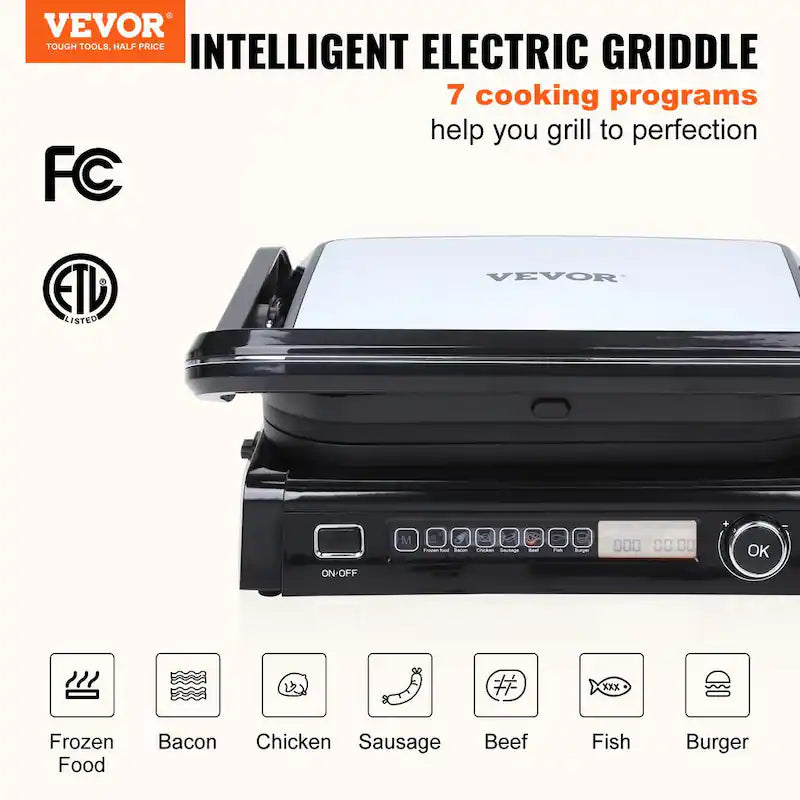 Commercial Electric Griddle 1800-Watt Stainless Steel Grill E394